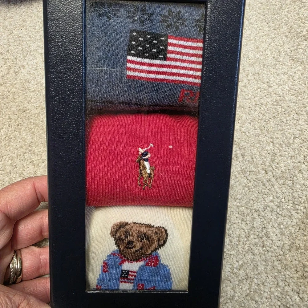Polo Ralph Lauren Women's 3 Pair Sock‎ Gift Set Bear Flag Pony Crew Socks 9-11